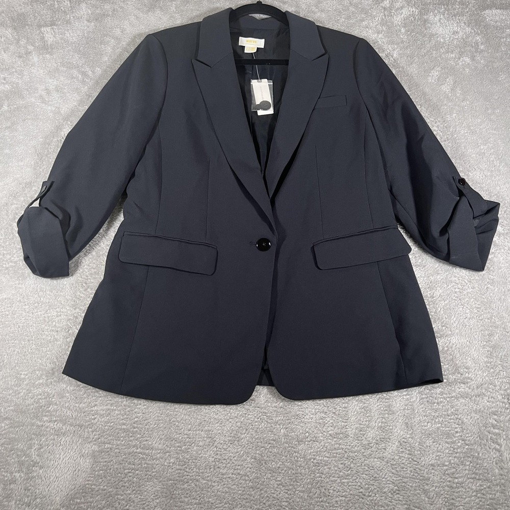 Maeve Anthropologie Blazer Womens 8 Black One Button Roll Tab Sleeves Lined